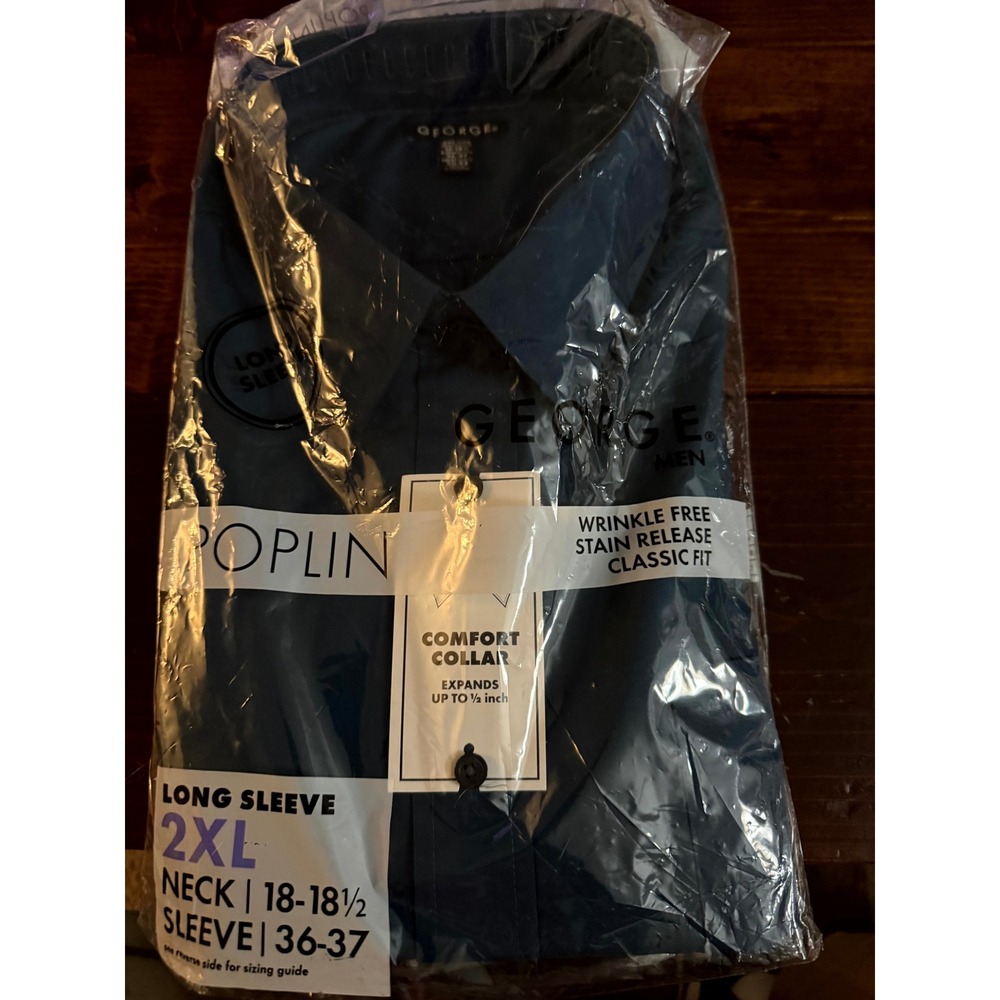 George Mens Poplin Dress Shirt Teal 2XL 18-18.5 Neck 36-37 Sleeve Wrinkle Free